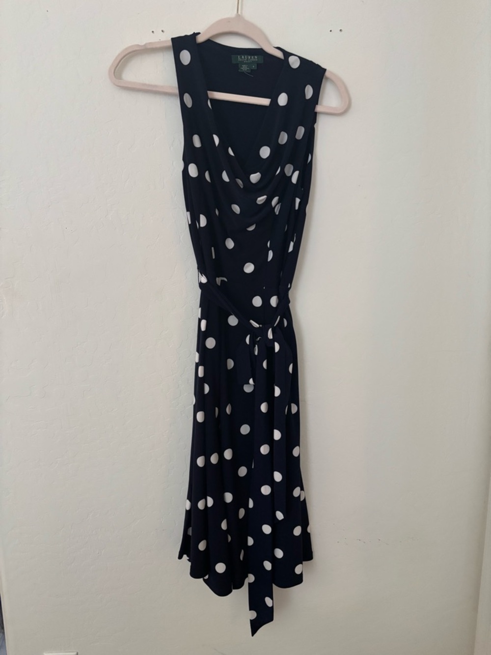 Lauren Ralph Lauren Navy Polka Dot Dress Size 4 Knee Length